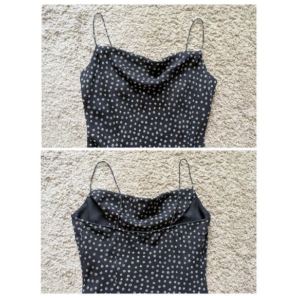 Y2K Kathie Lee Slip Dress 8 Black Polka Dot Asymmetric Hem Whimsigoth Cowl Neck - Picture 4 of 8